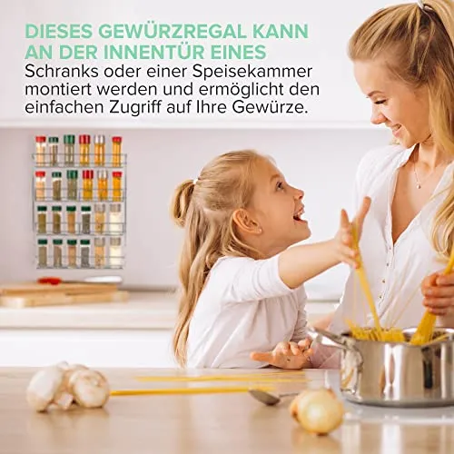 Coninx Gewürzregal Schranktür 4 Etagen – Gewürzhalter für 32 Gläser