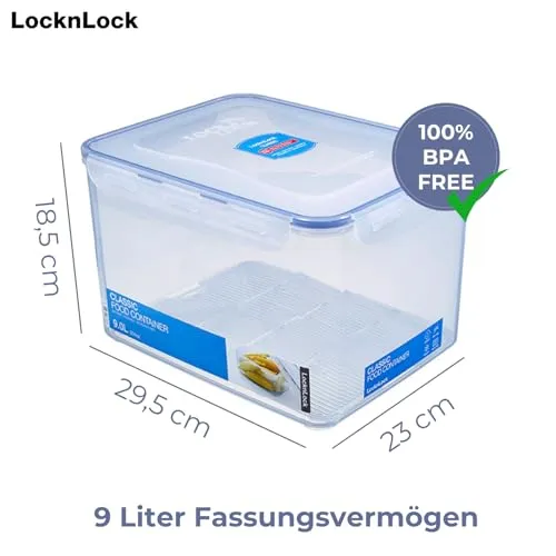 LocknLock PP Classic Vorratsdose mit Ablaufgitter, 9 L, 29,5 x 23 x 18,5 cm, Gefrier-& Kühlschrank Organizer, Spülmaschinen-& Mikrowellengeeignet