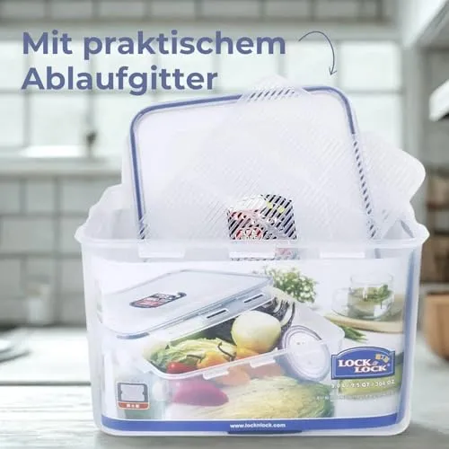 LocknLock PP Classic Vorratsdose mit Ablaufgitter, 9 L, 29,5 x 23 x 18,5 cm, Gefrier-& Kühlschrank Organizer, Spülmaschinen-& Mikrowellengeeignet