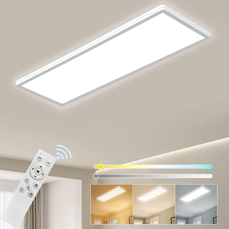 LED Deckenleuchte, 24W Deckenlampe mit Fernbedienung Dimmbar, 58x20cm-Weiß