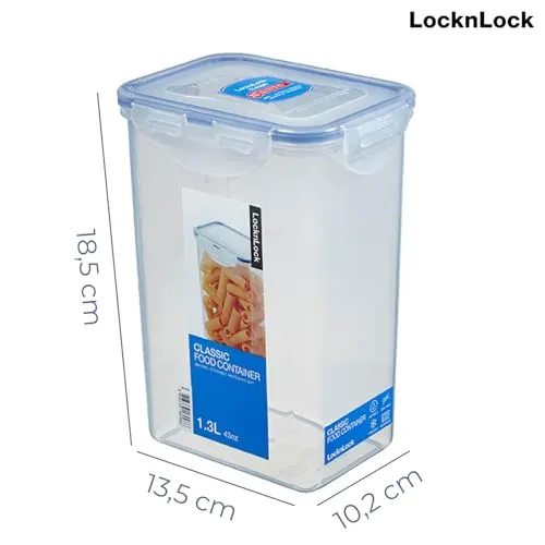 LocknLock CLASSIC Frischhaltedose, 1,3 L, 13,5 x 10,2 x 18,5 cm, Vorratsdose, Spülmaschinen-, und Mikrowellengeeignet, 4-fach Sicherheits-Verschluss