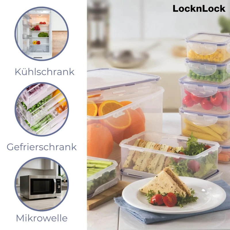 LocknLock CLASSIC Frischhaltedose, 1,3 L, 13,5 x 10,2 x 18,5 cm, Vorratsdose, Spülmaschinen-, und Mikrowellengeeignet, 4-fach Sicherheits-Verschluss