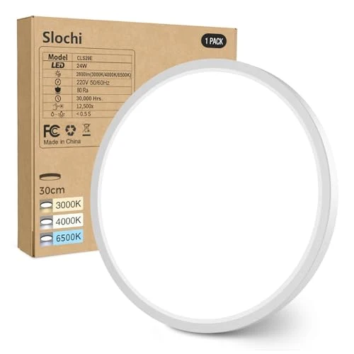 slochi Deckenlampe LED Deckenleuchte Flach, Ø30CM 3Farben 24W 2800LM Weiß