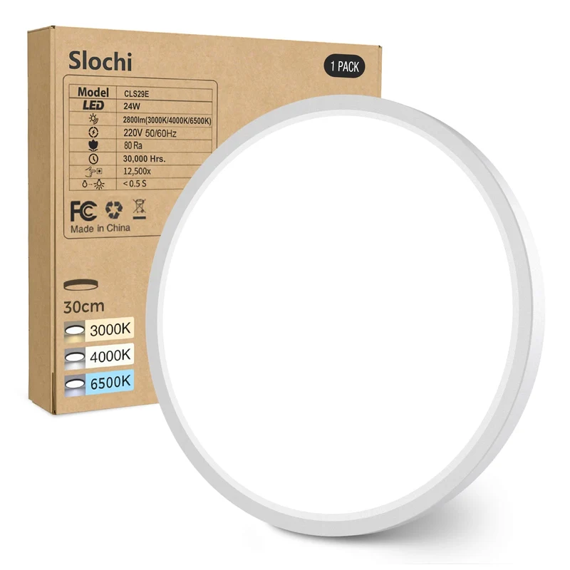 slochi Deckenlampe LED Deckenleuchte Flach, Ø30CM 3Farben 24W 2800LM Weiß