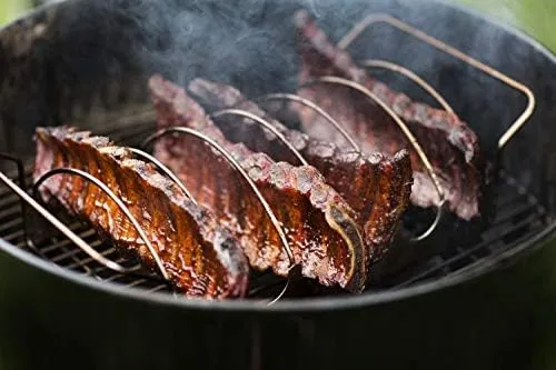 RÖSLE Braten- und Rippchenhalter Klein, Aufsatz zur Zubereitung von Spareribs und Braten auf Gas- und Kohlegrill, Bratenkorb, Edelstahl 18/10, backofen- und spülmaschinengeeignet