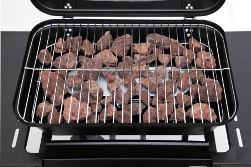 tepro Lavastein Gasgrill Irvine mit max. 5,4 kW Leistung, Edelstahl-Doppelbrenner, inklusive Lavasteine, Piezozündung im Drehregler, Grillwagen mit Rädern, Maße ca. 94 x 51 x 102 cm, Schwarz