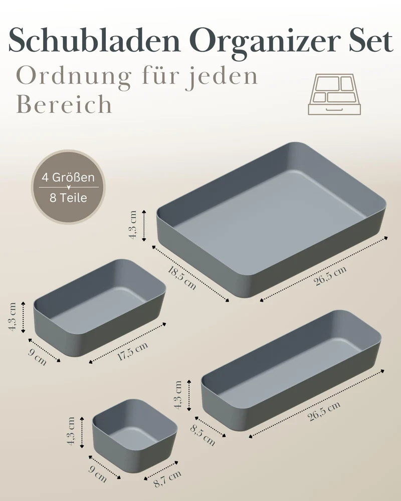 VMbathrooms Schubladen Organizer 8er-Set Sortierboxen Anthrazit
