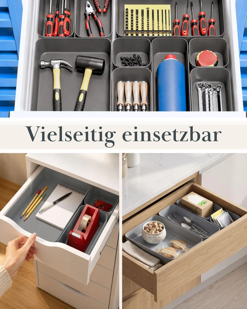 VMbathrooms Schubladen Organizer 8er-Set Sortierboxen Anthrazit