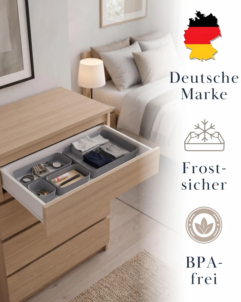 VMbathrooms Schubladen Organizer 8er-Set Sortierboxen Anthrazit