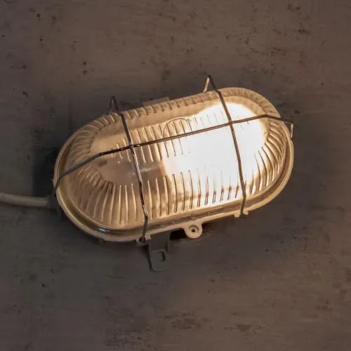 UNITEC Ovalleuchte mit Metallkorb, geeignet für Keller, Garage, Garten und mehr, Schutzart IP44, 60 W, grau