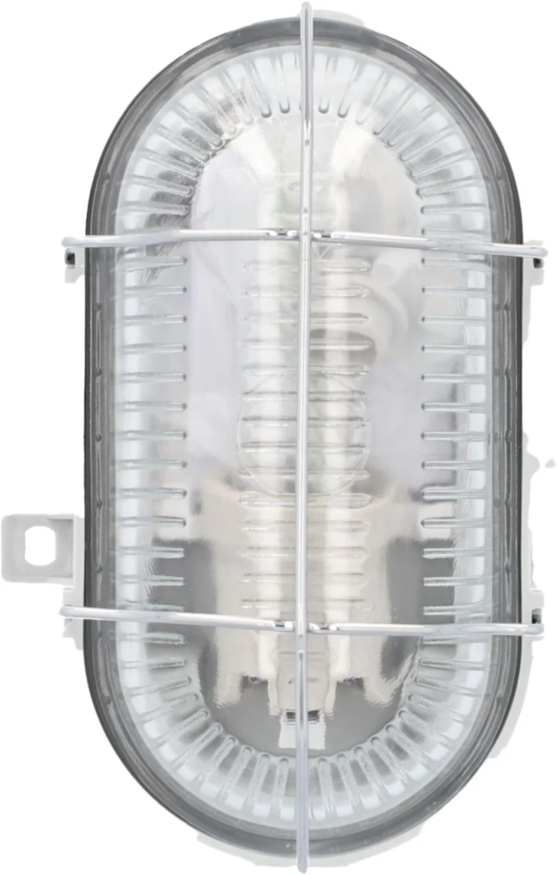 UNITEC Ovalleuchte mit Metallkorb, geeignet für Keller, Garage, Garten und mehr, Schutzart IP44, 60 W, grau