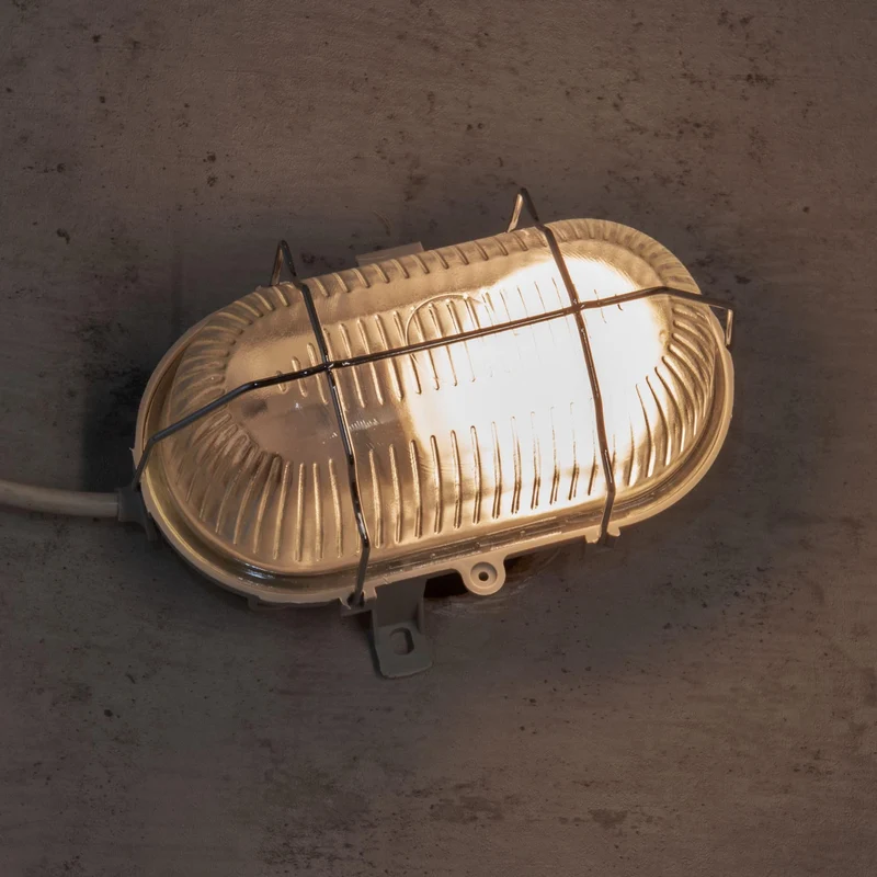 UNITEC Ovalleuchte mit Metallkorb, geeignet für Keller, Garage, Garten und mehr, Schutzart IP44, 60 W, grau