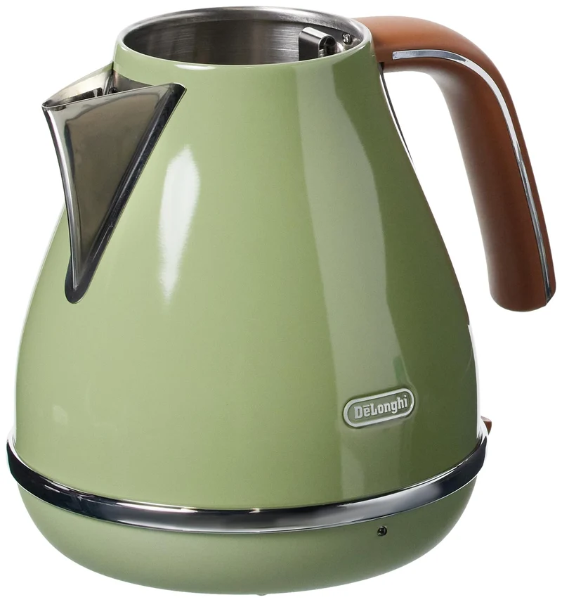 De'Longhi Wasserkocher Icona Vintage KBOV2001.GR - 1,7 l mit Wasserstandsanzeige und 360° Basis,Edelstahl in elegantem Retro Look mit Chrom-Details,‎2000 W,‎ ‎23.01 x 23.01 x 26.49 cm,Olive