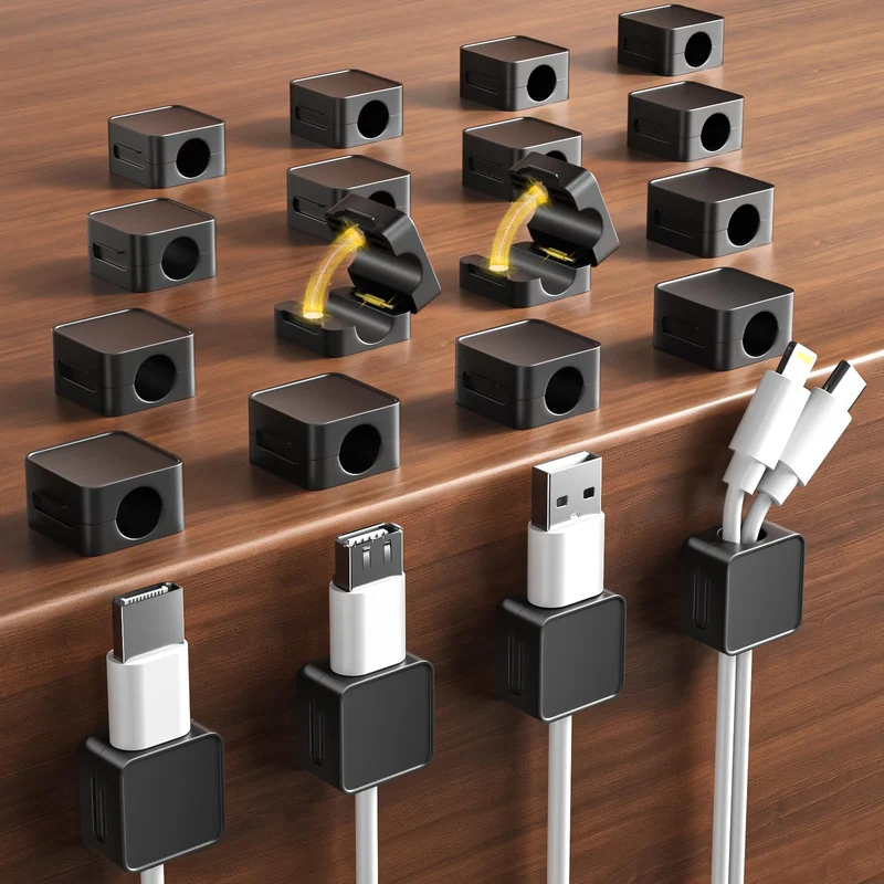 20 Stück Kabelhalter Kabelclips, Kabel Organizer - [Einhand-Bedienung] Feder Kabelklemmen Selbstklebend, Kabelorganizer für Schreibtisch/Wand, Kabelmanagement für Netzkabel, HDMI,