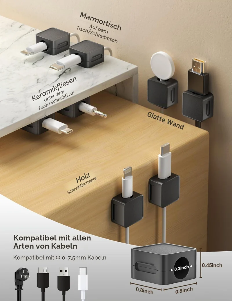 20 Stück Kabelhalter Kabelclips, Kabel Organizer - [Einhand-Bedienung] Feder Kabelklemmen Selbstklebend, Kabelorganizer für Schreibtisch/Wand, Kabelmanagement für Netzkabel, HDMI,