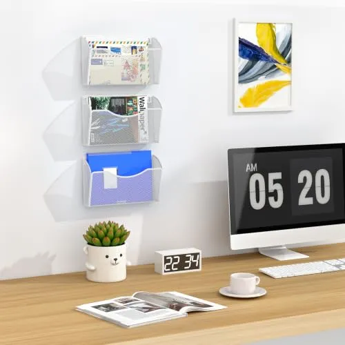 EasyPAG Metall Querformat A4 Zeitschriftenhalter Wand Zeitschriften Wandhalter Aktenablage Dokumentenhalter Hängend Magazin Organizer,Weiß