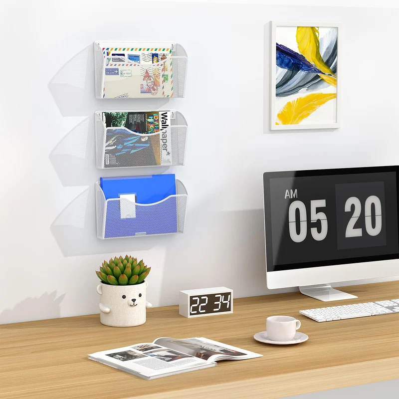 EasyPAG Metall Querformat A4 Zeitschriftenhalter Wand Zeitschriften Wandhalter Aktenablage Dokumentenhalter Hängend Magazin Organizer,Weiß