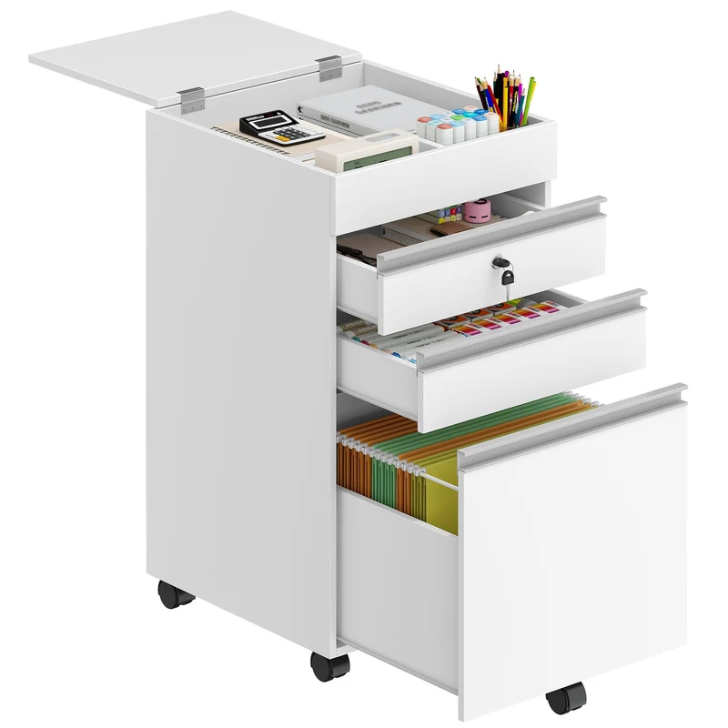 Hzuaneri Rollcontainer 40 x 40 x 70 cm 3 Schubladen abschließbar weiß