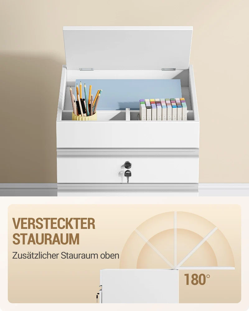 Hzuaneri Rollcontainer 40 x 40 x 70 cm 3 Schubladen abschließbar weiß