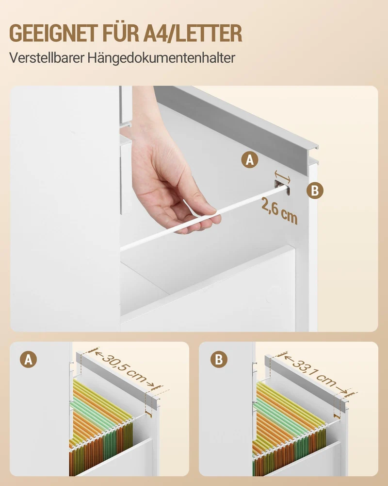 Hzuaneri Rollcontainer 40 x 40 x 70 cm 3 Schubladen abschließbar weiß