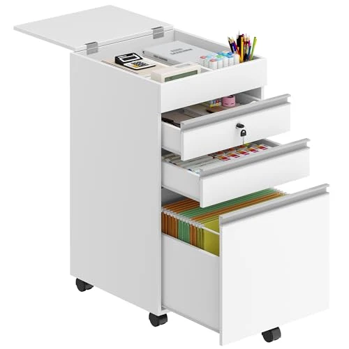 Hzuaneri Rollcontainer 40 x 40 x 70 cm 3 Schubladen abschließbar weiß