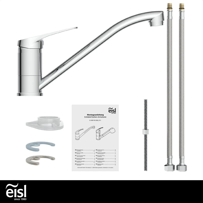 EISL Spültischarmatur SPEED, 360° schwenkbarer Wasserhahn Küche, ideale Küchenarmatur für Doppelspülbecken, Einhebelmischer Chrom, NI182SCR