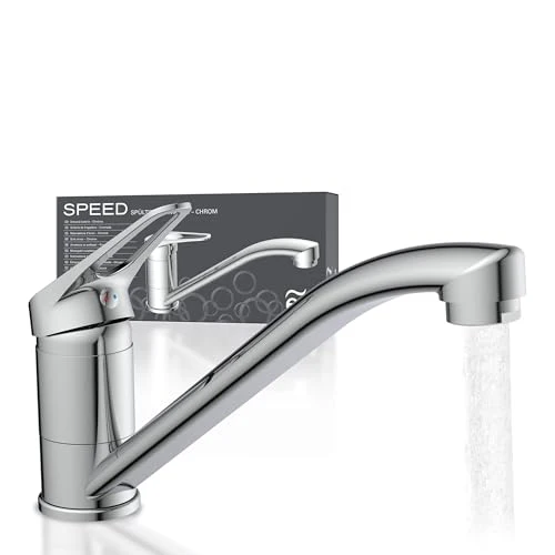 EISL Spültischarmatur SPEED, 360° schwenkbarer Wasserhahn Küche, ideale Küchenarmatur für Doppelspülbecken, Einhebelmischer Chrom, NI182SCR