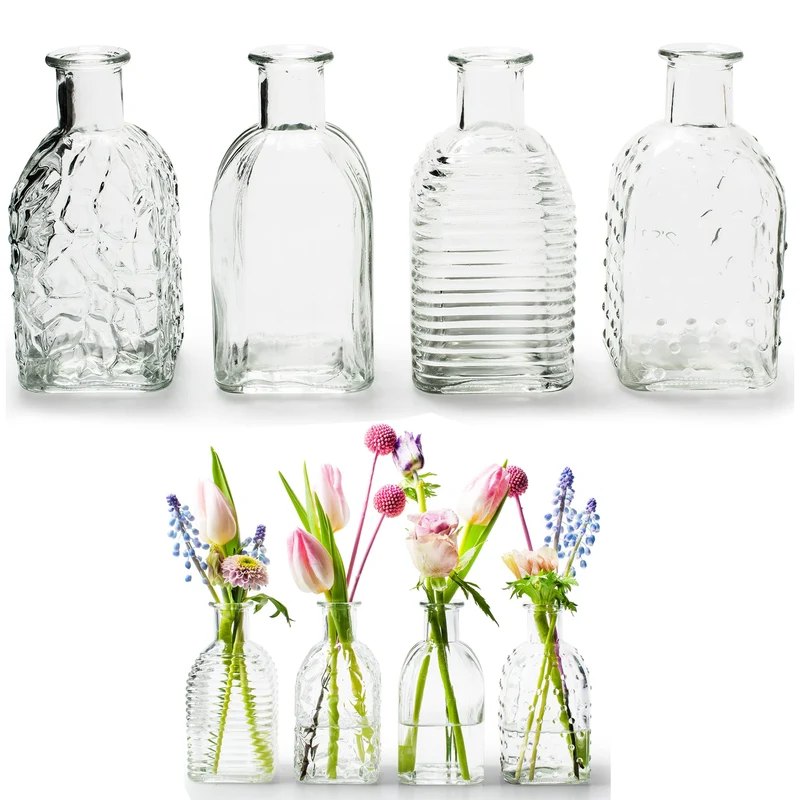 Annastore 12 x kleine Vasen aus Glas Vintage - H 13,5 cm - Ø 6,5 cm