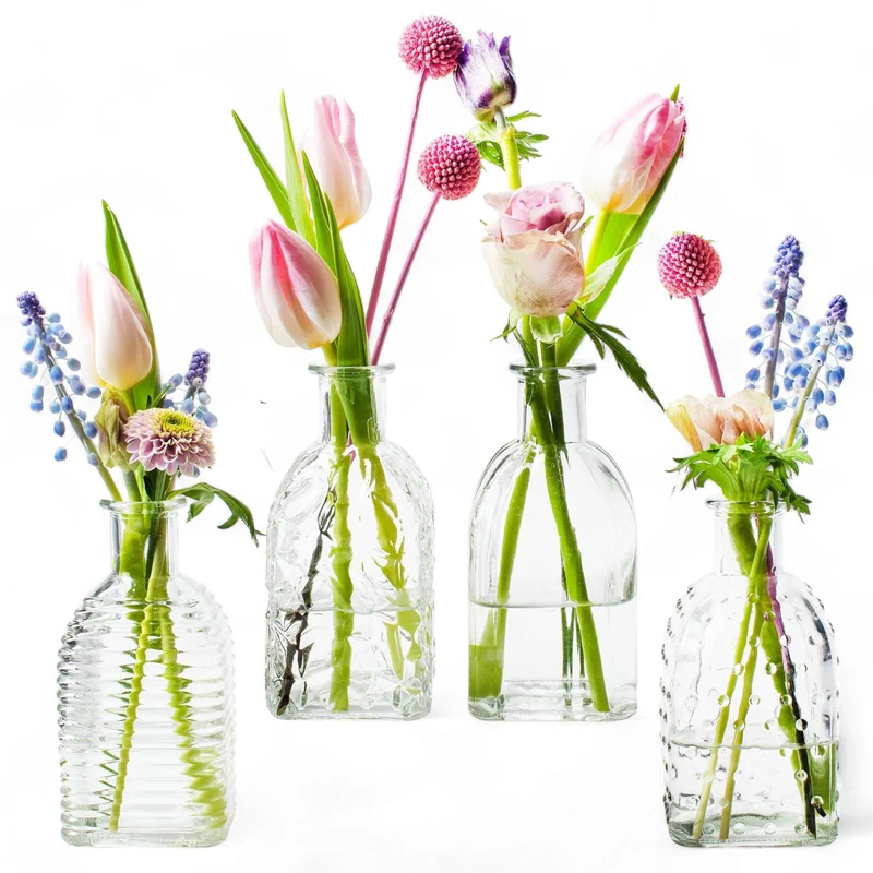 Annastore 12 x kleine Vasen aus Glas Vintage - H 13,5 cm - Ø 6,5 cm