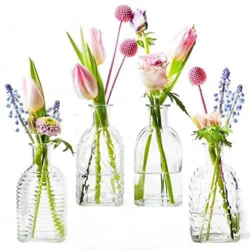 Annastore 12 x kleine Vasen aus Glas Vintage - H 13,5 cm - Ø 6,5 cm