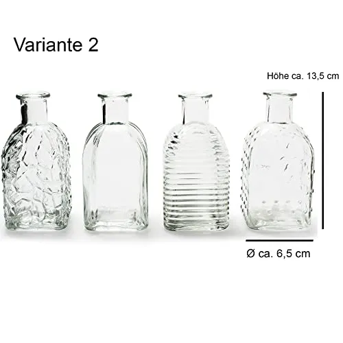 Annastore 12 x kleine Vasen aus Glas Vintage - H 13,5 cm - Ø 6,5 cm