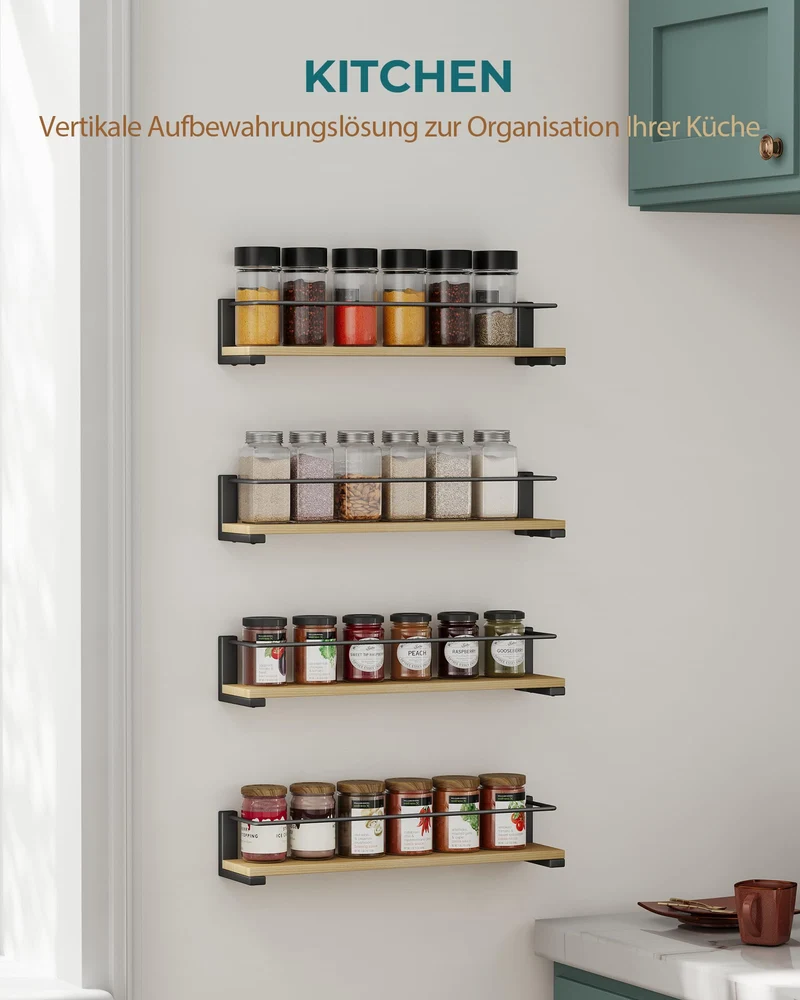 OROPY 2 Stück Gewürzregal Wand für Küche, Gewürzhalter Hängend holz, 40x9cm