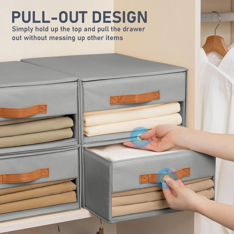 DIMJ Schubladen Ordnungssystem Schubladenboxen - 4er Set Aufbewahrungsbox Faltboxen mit Fenster 40 x 32 x 17 cm Organizer Schublade, Kleiderschrank Organizer für Schrank, Grau