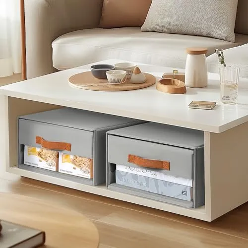 DIMJ Schubladen Ordnungssystem Schubladenboxen - 4er Set Aufbewahrungsbox Faltboxen mit Fenster 40 x 32 x 17 cm Organizer Schublade, Kleiderschrank Organizer für Schrank, Grau