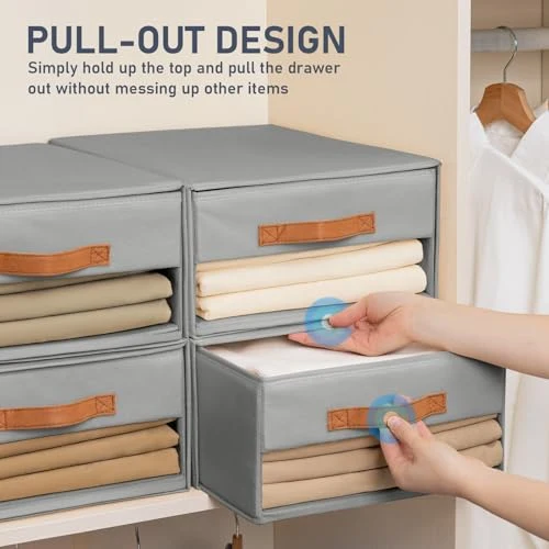 DIMJ Schubladen Ordnungssystem Schubladenboxen - 4er Set Aufbewahrungsbox Faltboxen mit Fenster 40 x 32 x 17 cm Organizer Schublade, Kleiderschrank Organizer für Schrank, Grau