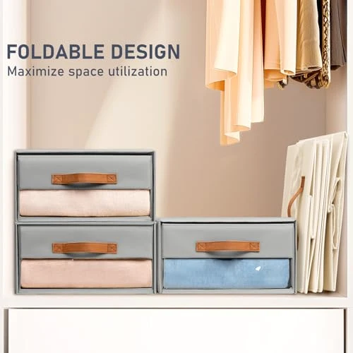 DIMJ Schubladen Ordnungssystem Schubladenboxen - 4er Set Aufbewahrungsbox Faltboxen mit Fenster 40 x 32 x 17 cm Organizer Schublade, Kleiderschrank Organizer für Schrank, Grau