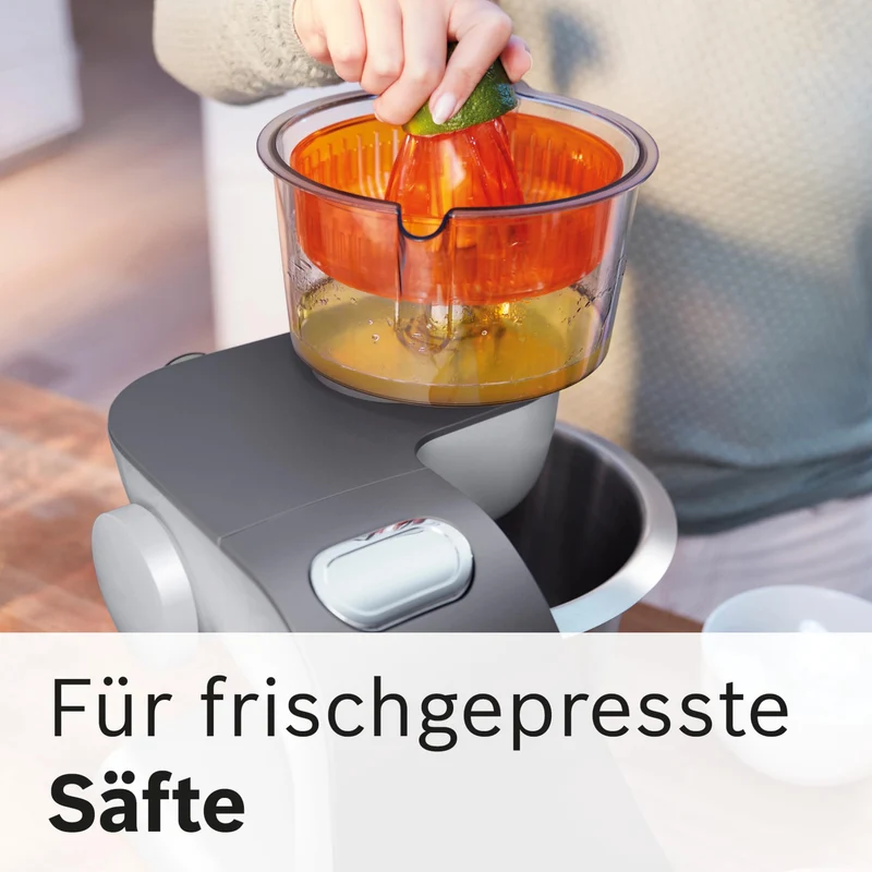 Bosch Küchenmaschine Serie 4, Schüssel 3,9 L spülmaschinenfest, Mixer 1,25 L, Fleischwolf, Zitruspresse, Knethaken, Rührbesen, Durchlaufschnitzler, 3 Scheiben, 900 W, Anthrazit/Silber, MUM56340