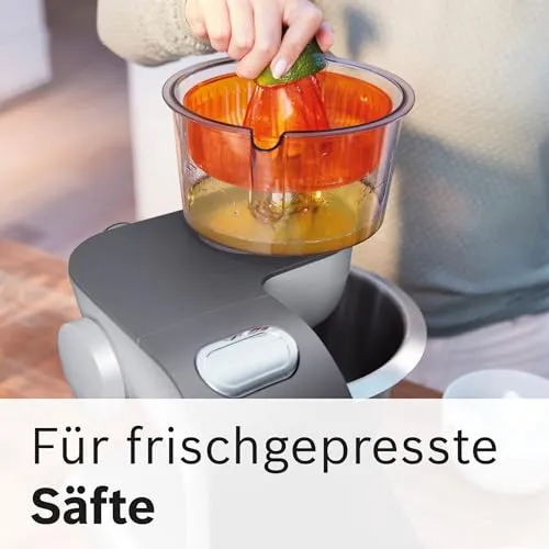 Bosch Küchenmaschine Serie 4, Schüssel 3,9 L spülmaschinenfest, Mixer 1,25 L, Fleischwolf, Zitruspresse, Knethaken, Rührbesen, Durchlaufschnitzler, 3 Scheiben, 900 W, Anthrazit/Silber, MUM56340