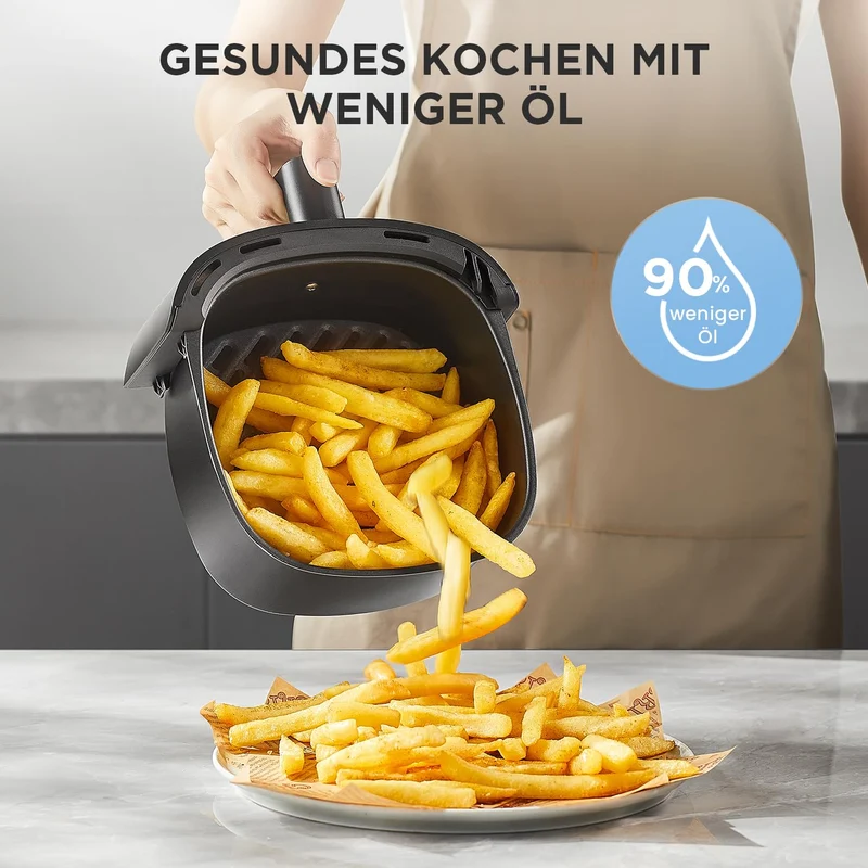 Midea Heißluftfritteuse 2L, 1150W Airfryer, Heißluft Fritteusen, Schwarz