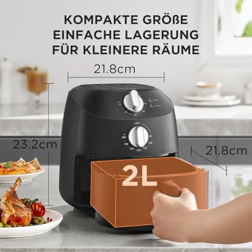 Midea Heißluftfritteuse 2L, 1150W Airfryer, Heißluft Fritteusen, Schwarz