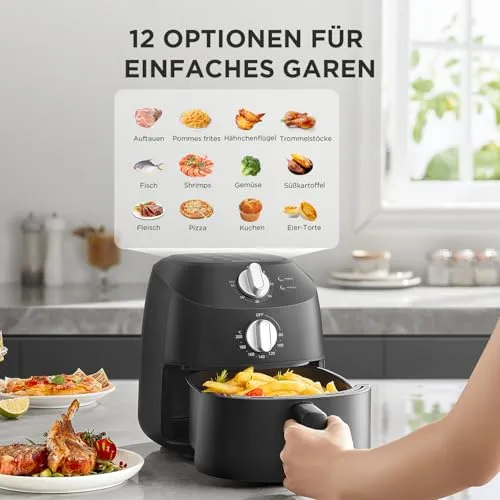 Midea Heißluftfritteuse 2L, 1150W Airfryer, Heißluft Fritteusen, Schwarz