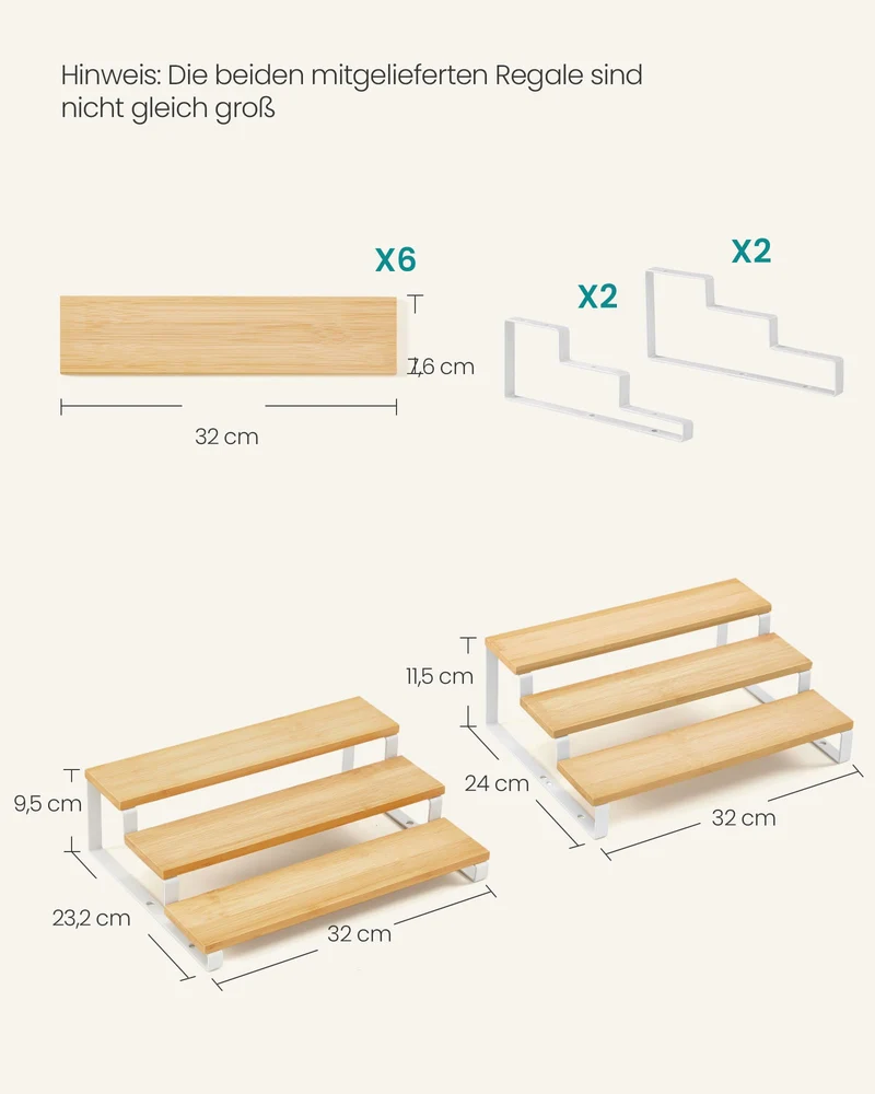 SONGMICS Gewürzregale, 2er Set, je 3 Ablagen, ausziehbar, stapelbar
