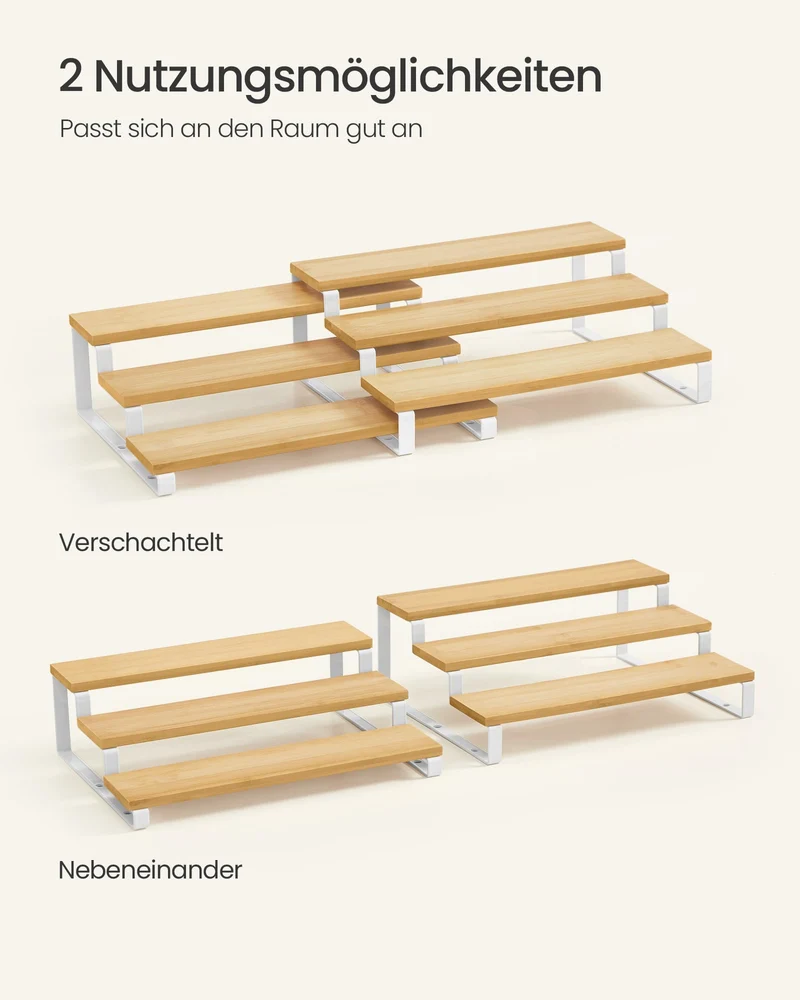 SONGMICS Gewürzregale, 2er Set, je 3 Ablagen, ausziehbar, stapelbar