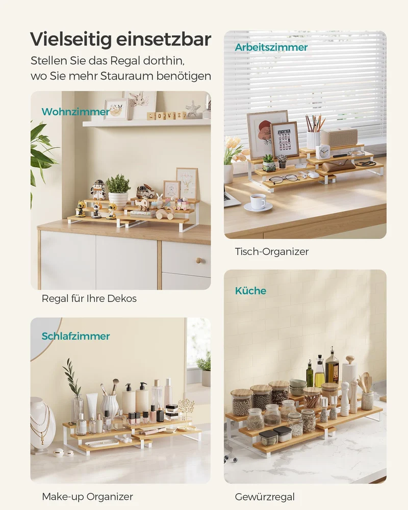 SONGMICS Gewürzregale, 2er Set, je 3 Ablagen, ausziehbar, stapelbar