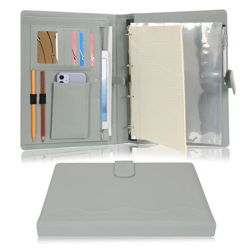 Wonderpool A4 PU Leder Ringhalter Schreibmappen Multi Dokumententasche mit Herausnehmbarem Binder Klemmbretter und funktioneller Tasche für Organizer Büro Reise Schule (Grün)