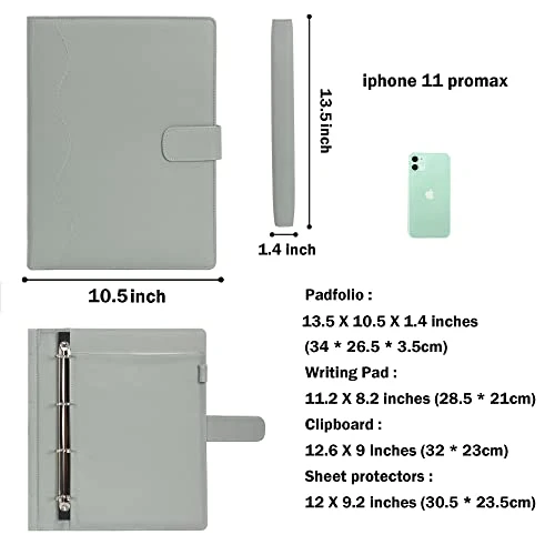 Wonderpool A4 PU Leder Ringhalter Schreibmappen Multi Dokumententasche mit Herausnehmbarem Binder Klemmbretter und funktioneller Tasche für Organizer Büro Reise Schule (Grün)