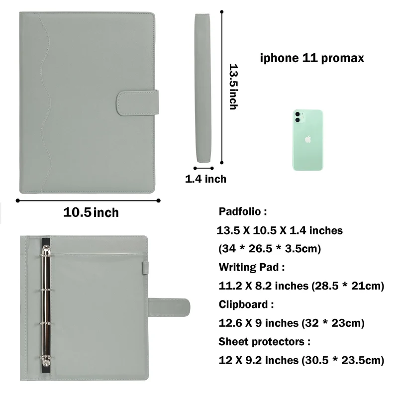 Wonderpool A4 PU Leder Ringhalter Schreibmappen Multi Dokumententasche mit Herausnehmbarem Binder Klemmbretter und funktioneller Tasche für Organizer Büro Reise Schule (Grün)