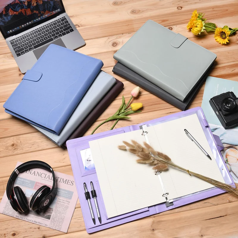 Wonderpool A4 PU Leder Ringhalter Schreibmappen Multi Dokumententasche mit Herausnehmbarem Binder Klemmbretter und funktioneller Tasche für Organizer Büro Reise Schule (Grün)