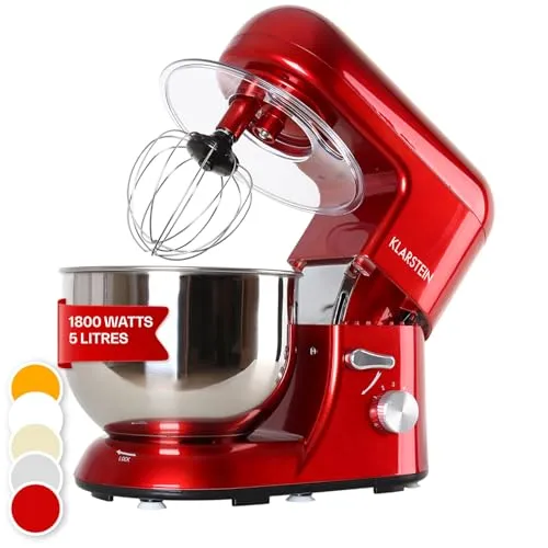 Klarstein Küchenmaschine, Knetmaschine mit 5L Schüssel, 2000W Profi Küchenmaschine mit Knethaken und Schneebesen, Universal 6 Stufen, Teigmaschine zum Rühren, Kneten und Aufschlagen