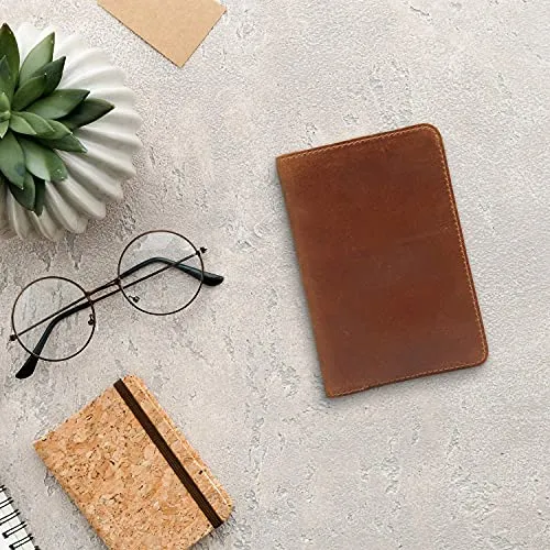 Leder-Feld-Notizbuchhülle für Notizen, Taschenformat, passend für 8,9 x 14 cm, separates Fach für , echtes genarbtes Leder, mehrere Taschen für zusätzliche Funktionalität und Stiftschlaufe